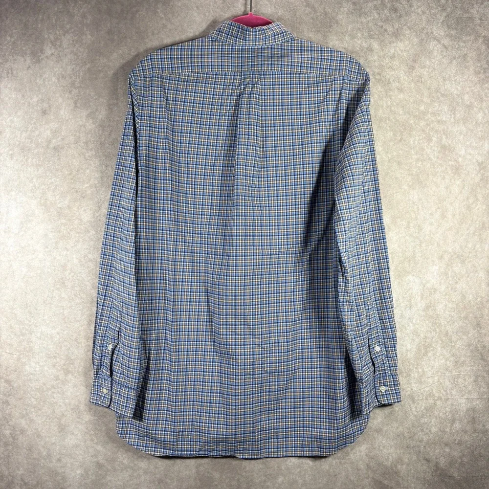 Ralph Lauren Button Down Shirt Mens Medium Blue Plaid Cotton Stretch Long Sleeve